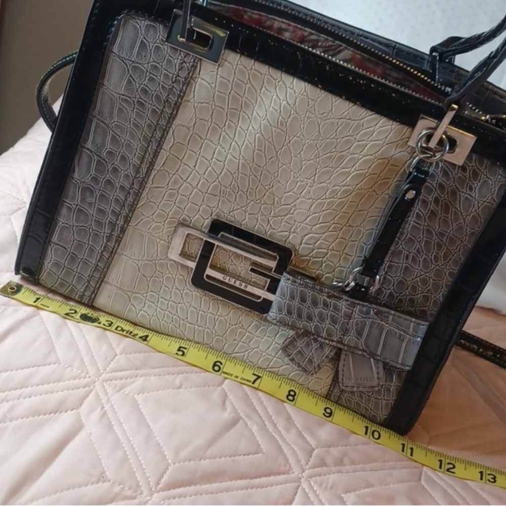 Guess Black and Cream Croc-Embossed Shoulder Bag - Picture 10 of 14
